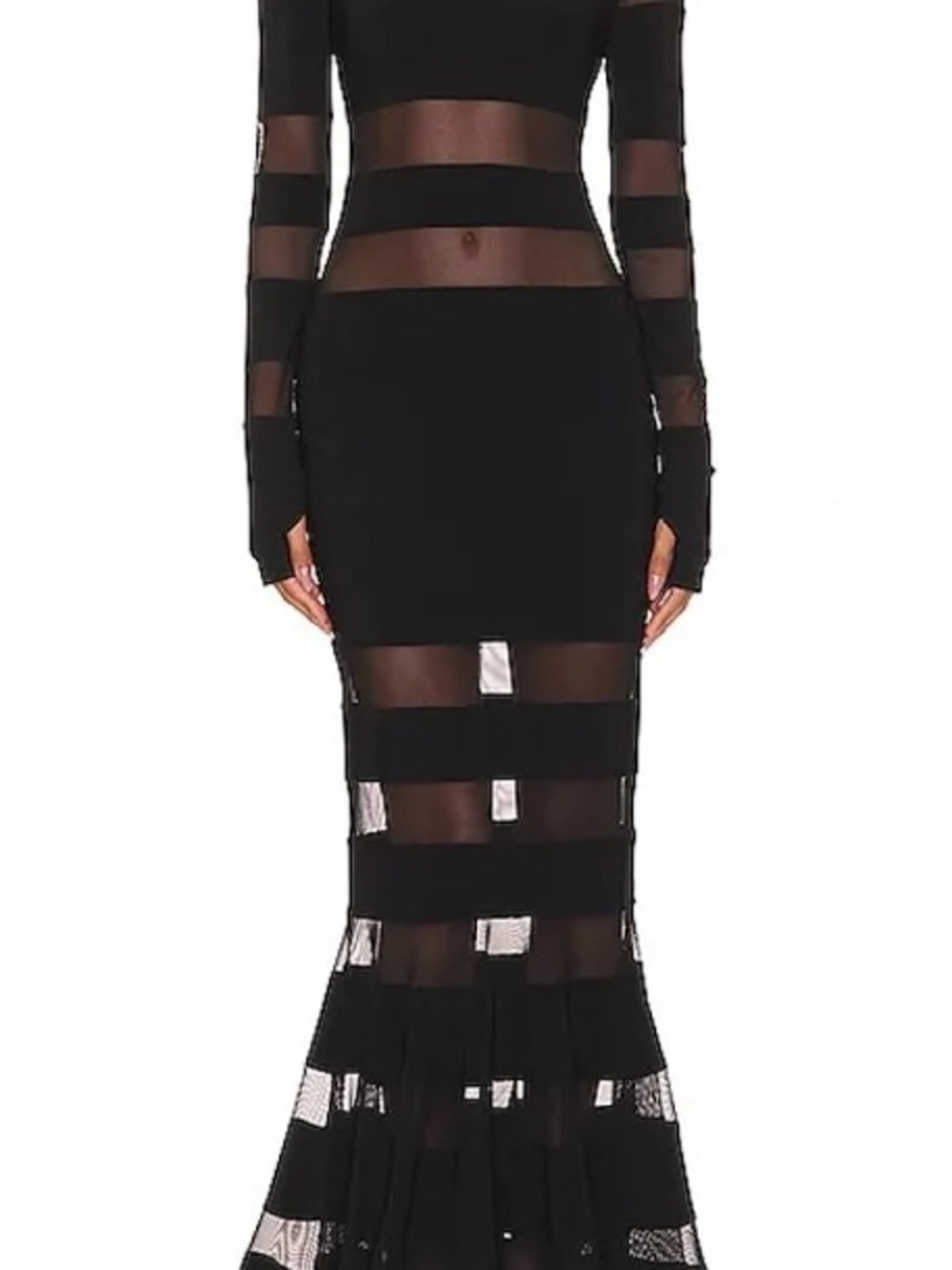 Norma Kamali Black Sheer-Panel Long Sleeve Maxi Gown
